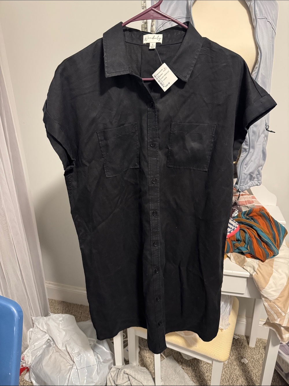 Wonderly women’s Black Short-Sleeve Button-Down Shirt Dress
